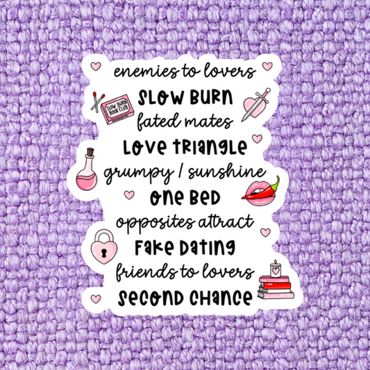 Romance Tropes List Sticker
