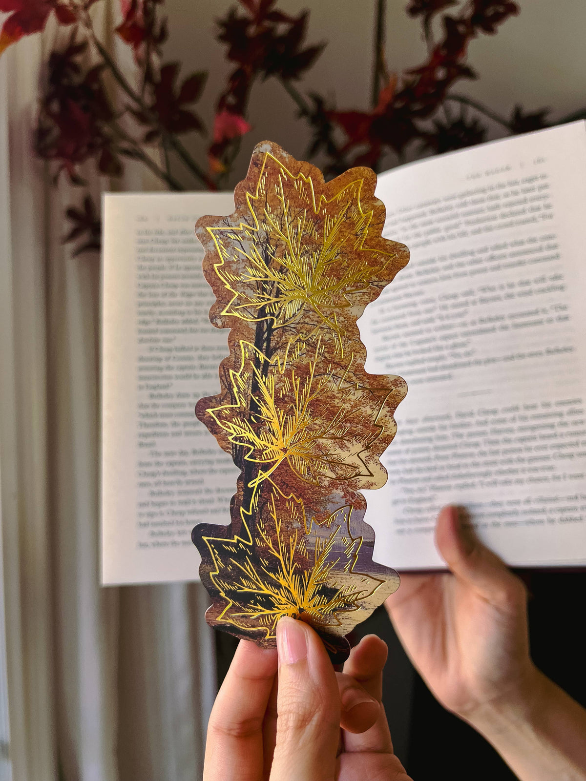 Falling Autumn Leaves Foil Bookmark