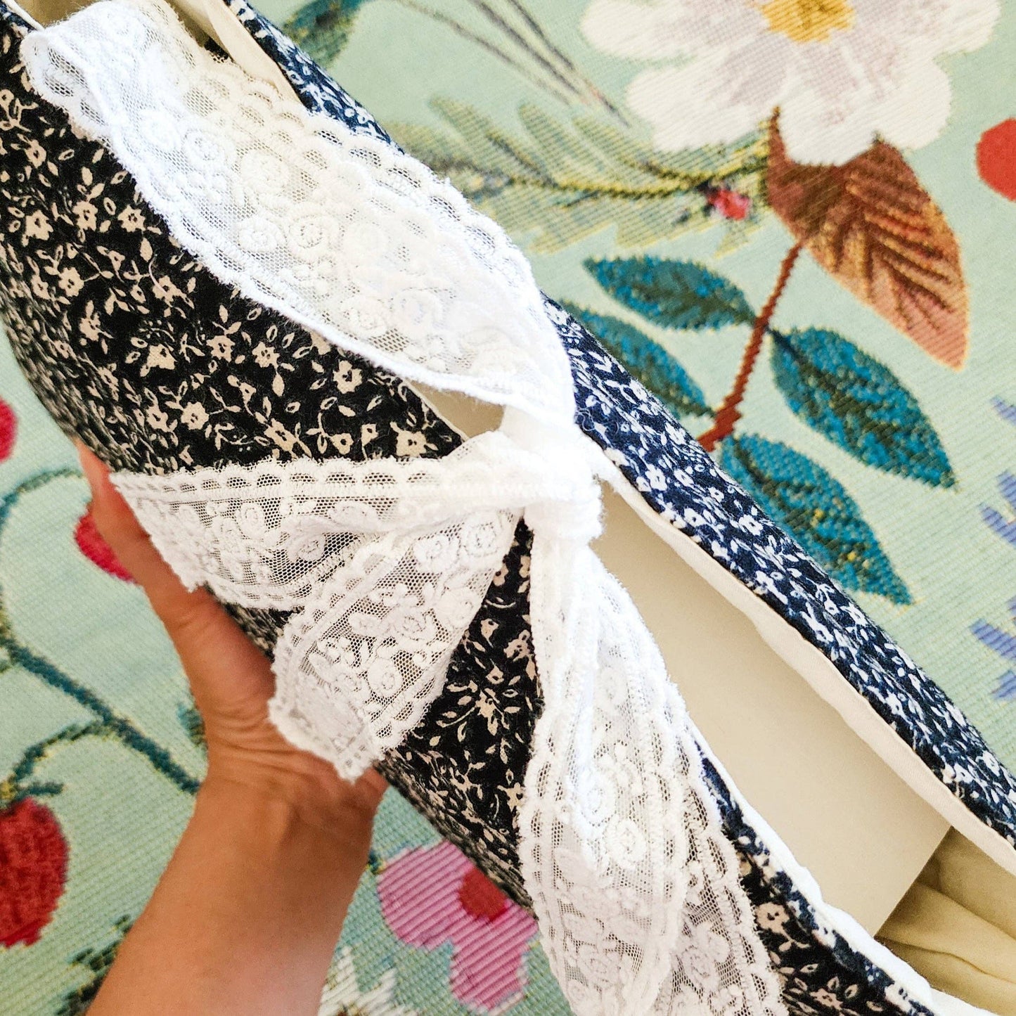 Dark Floral Romance Book Sleeve w/ Lace Ribbon