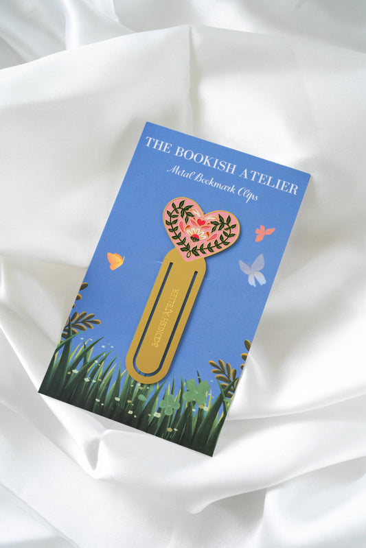 Pink Wildflower Heart Metal Bookmark Clip