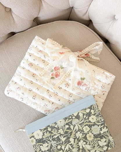 Cream Floral Large Book Sleeve w/ Lace Ribbon
