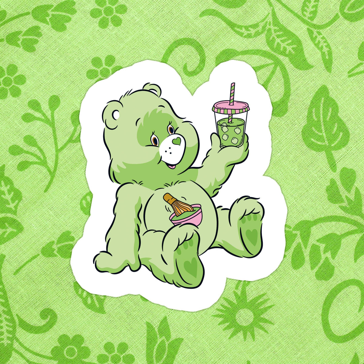 Matcha Care Bear Glitter Sticker