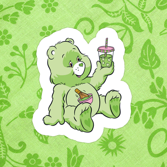 Matcha Care Bear Glitter Sticker