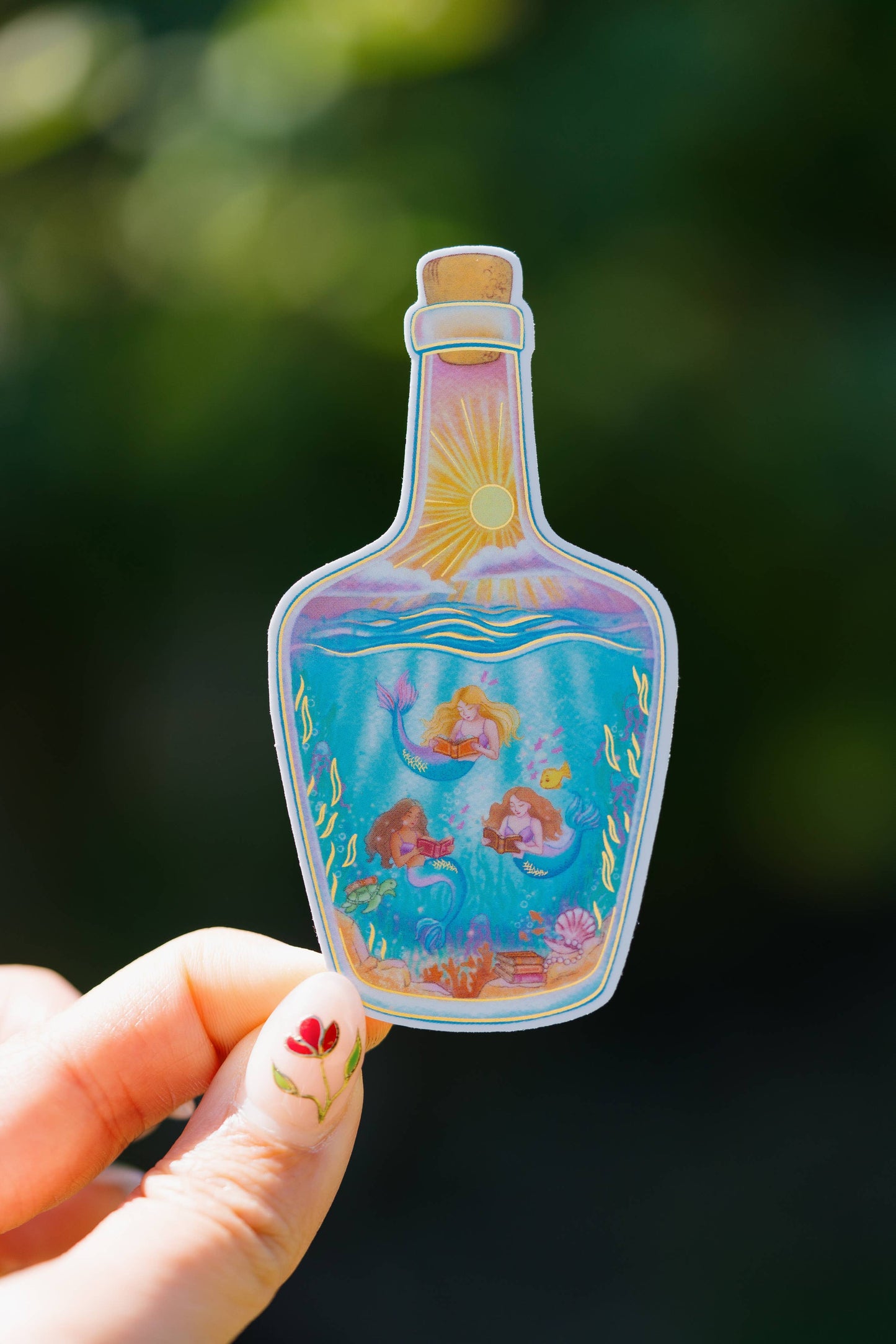 Reading Mermaids Metallic Sticker