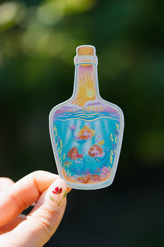 Reading Mermaids Metallic Sticker