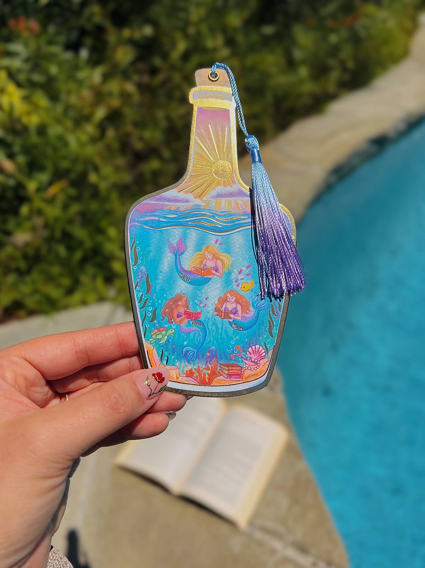 Mermaids Reading Gold Foil Bookmark