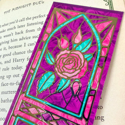 Stained Glass Rose 3D Foil Bookmark