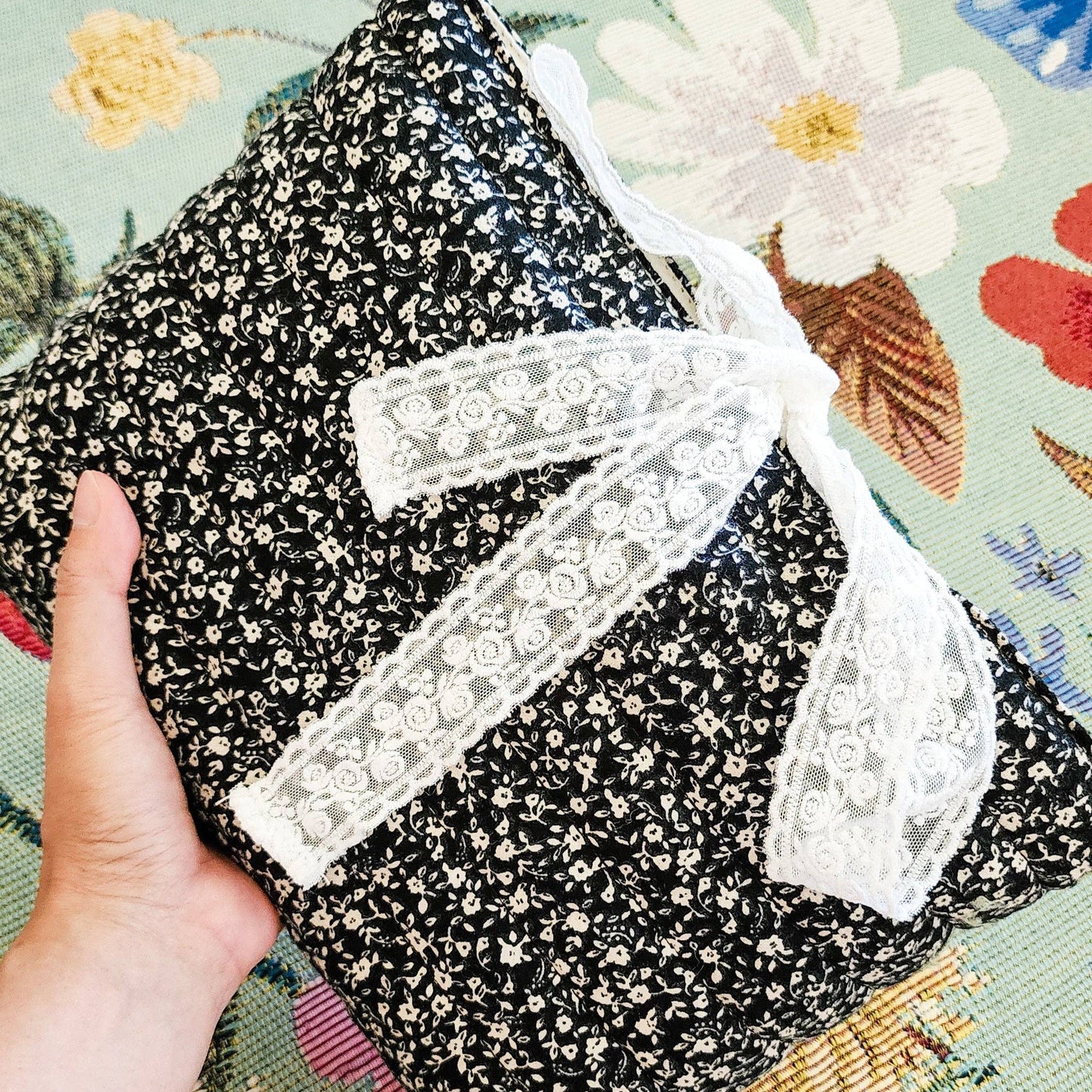 Dark Floral Romance Book Sleeve w/ Lace Ribbon