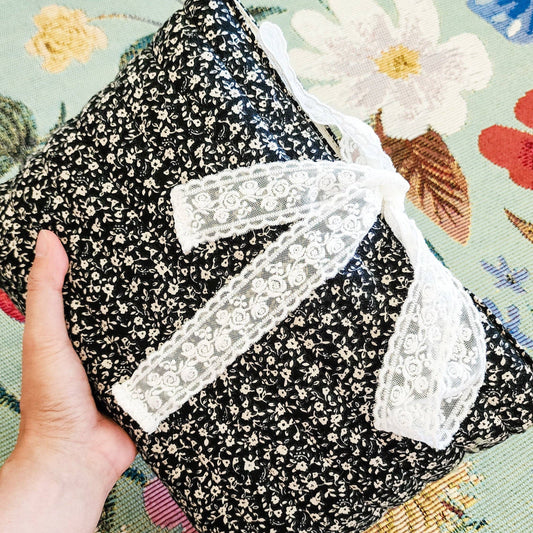Dark Floral Romance Book Sleeve w/ Lace Ribbon