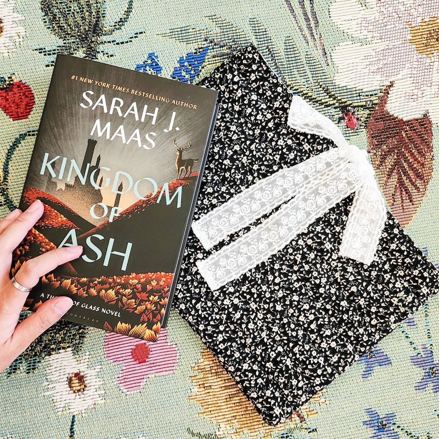 Dark Floral Romance Book Sleeve w/ Lace Ribbon