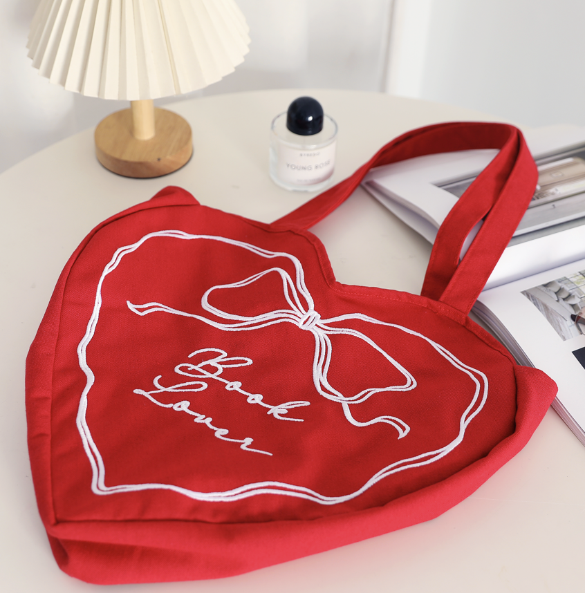 Book Lover Heart Shaped Tote Bag