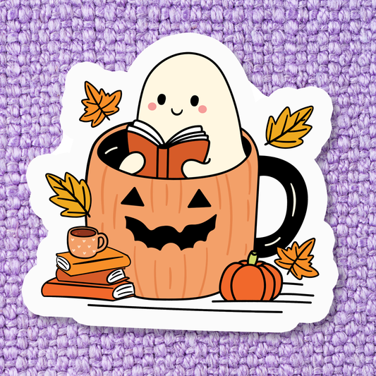 Bookish Autumn Ghostie Sticker