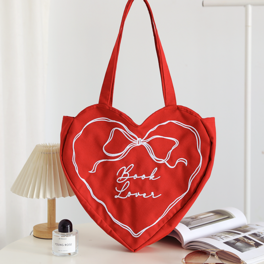 Book Lover Heart Shaped Tote Bag