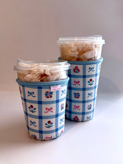 Blue Floral Gingham Drink Sleeve