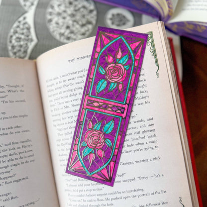 Stained Glass Rose 3D Foil Bookmark